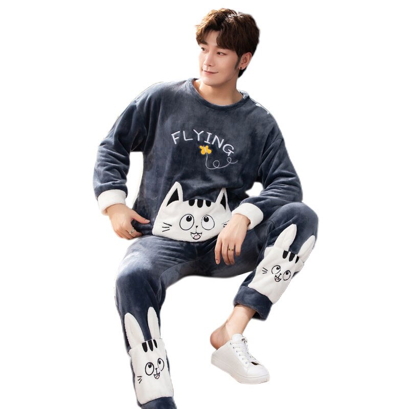 Pijamas masculinos definir outono inverno quente flanela engrossar pijamas masculinos manga longa pijamas topo + calça lazer roupas de casa 5xl