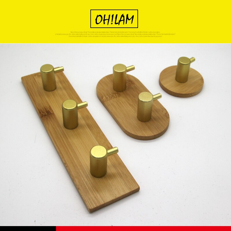 Soporte de pared de bambú adhesivo 3M, 3 ganchos, 1 unidad, colgador de ropa, abrigo, sombrero, fila, toalla, Perchero de ropa, oro