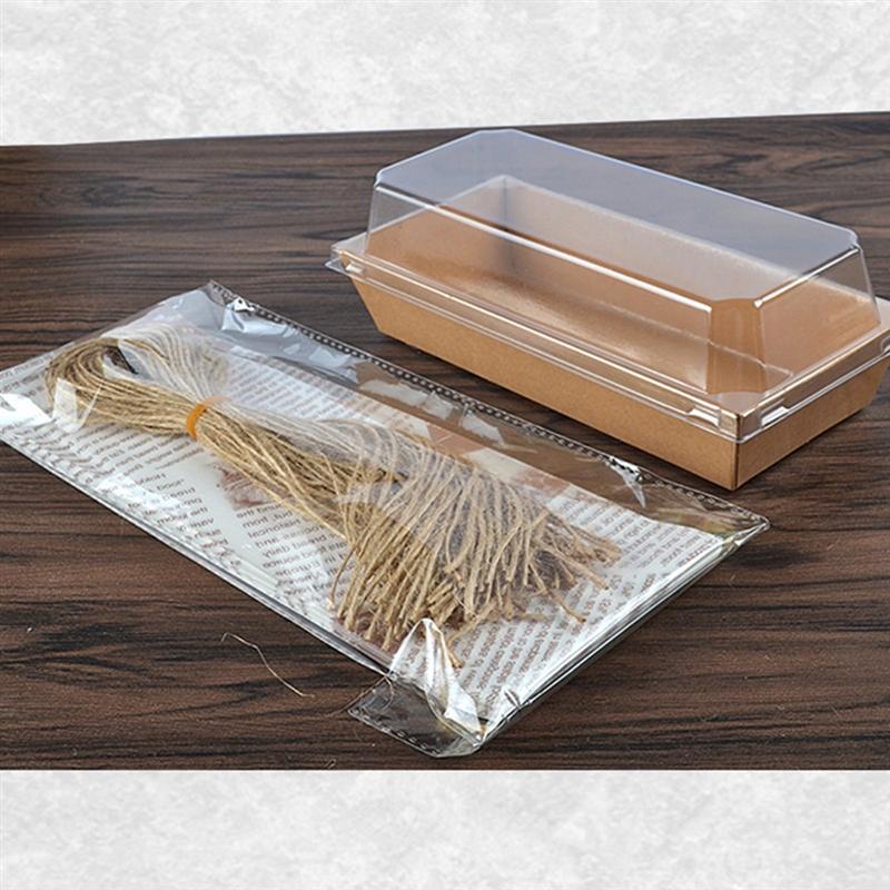 10PCS Rectangular Kraft Paper Sandwich Wrapping Boxes Cake Bread Snack Bakery Packing Box with Plastic Clear Lids