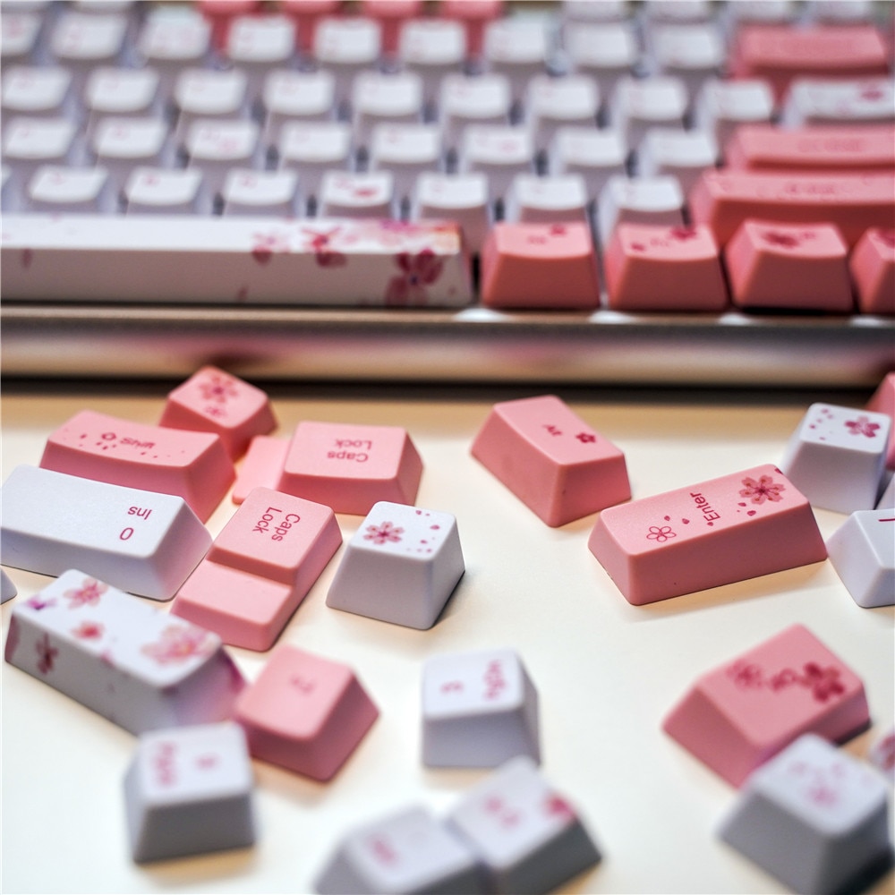 132Keys OEM PBT Cherry Blossoms Keycaps Full Set Mechanical Keyboard Keycaps PBT Dye-Sublimation Keycap