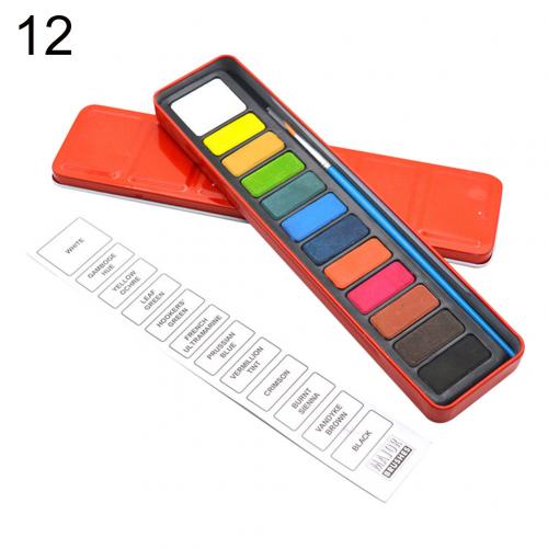 12/18/24 farver bærbart solidt pigment akvarel maling pensel kunstforsyninger bærbar akvarel maling sæt til studerende: 12 farver