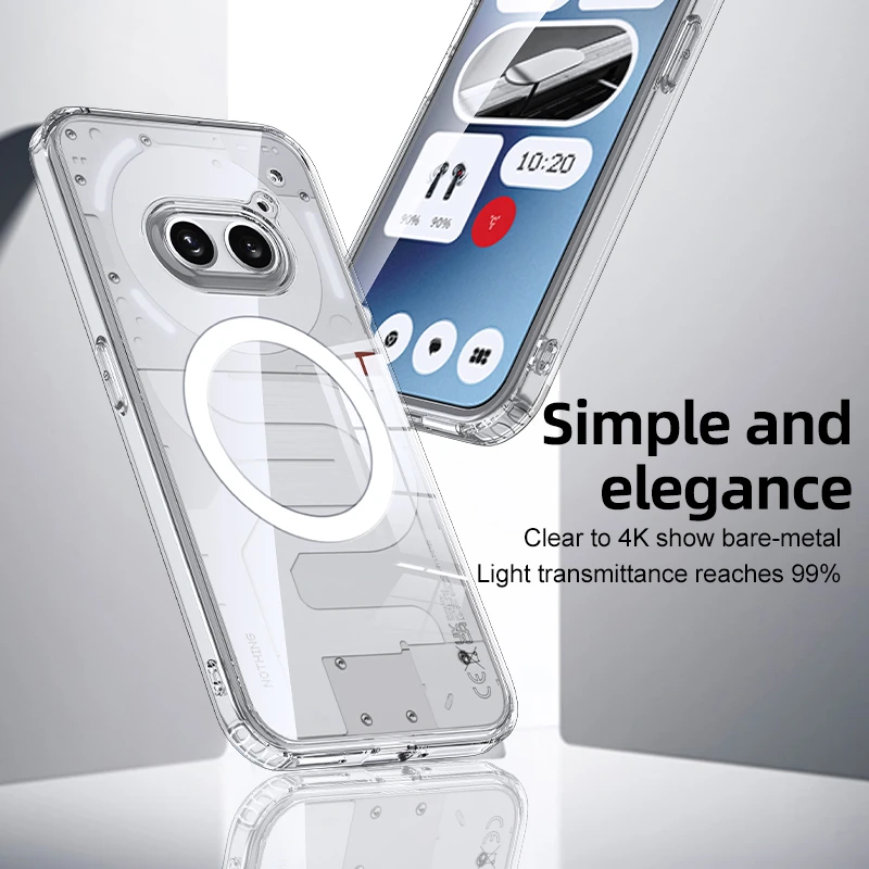 Kristall genomskinligt pansarskal stötsäkert fodral för ingenting telefon 2a tpu ram hårdplast magnetisk trådlös laddning baksida