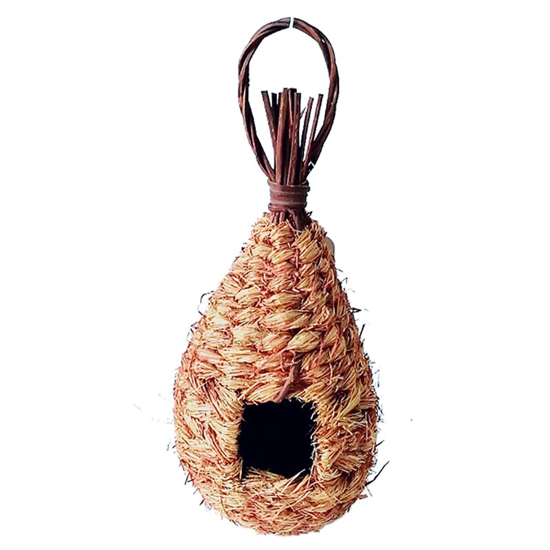 1PC Natural Khaki Straw Bird Nest Handmade Birdhouse Parrot Hanging Cave Woven Bird Cage Home Yard Decoration Small Pet Supplies: F