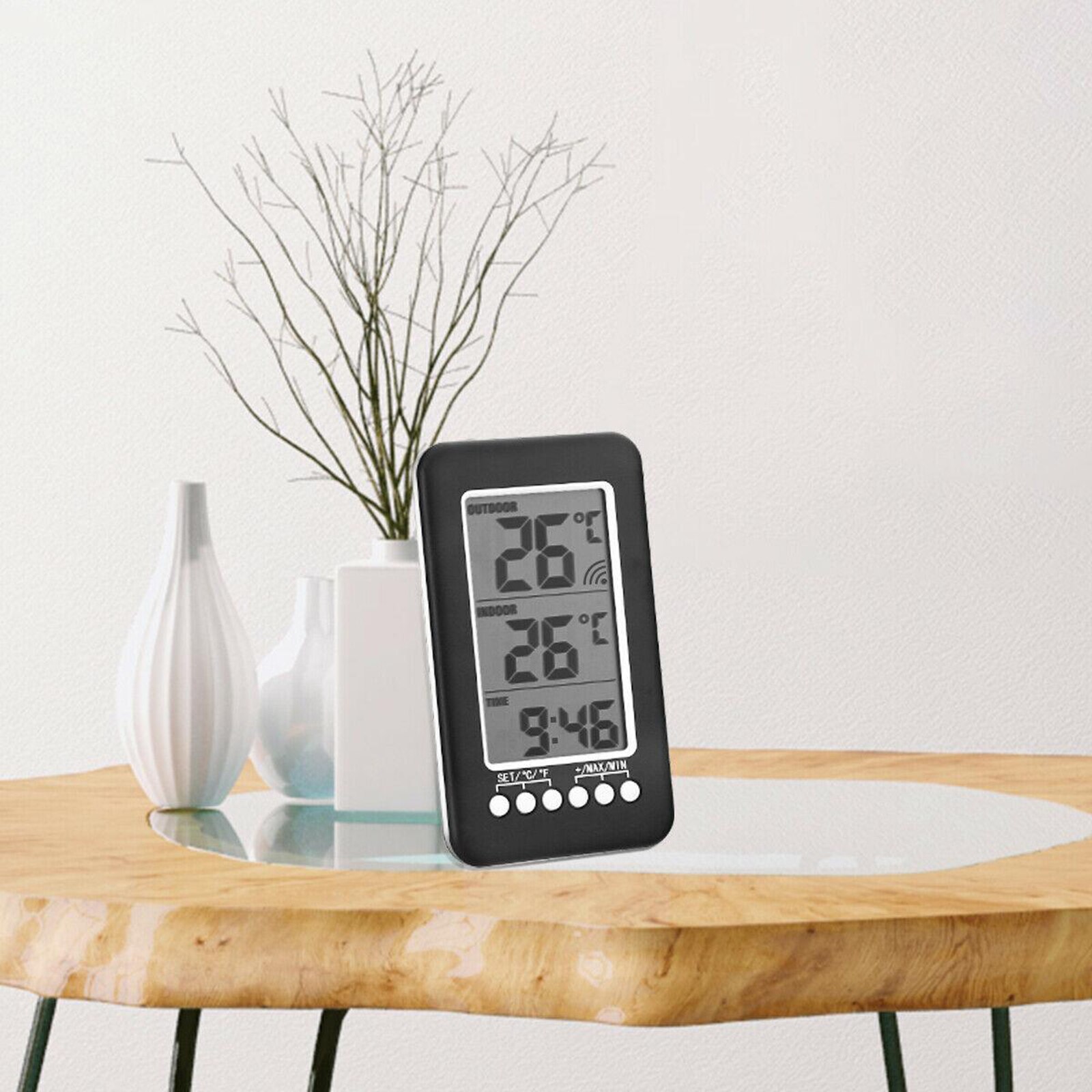 Draadloze Smart Indoor Thermometer Digitale Weerstation Wekker 12H/24H Display