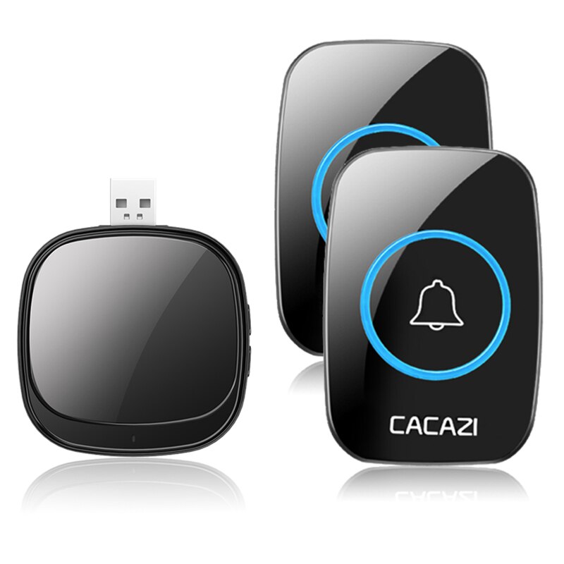 CACAZI Wireless Doorbell USB Plug Receiver 150M Remote Battery Call Ring 1 2 3 Button 1 2 3 Receiver Door Bell A01 Black: 2x1 Black