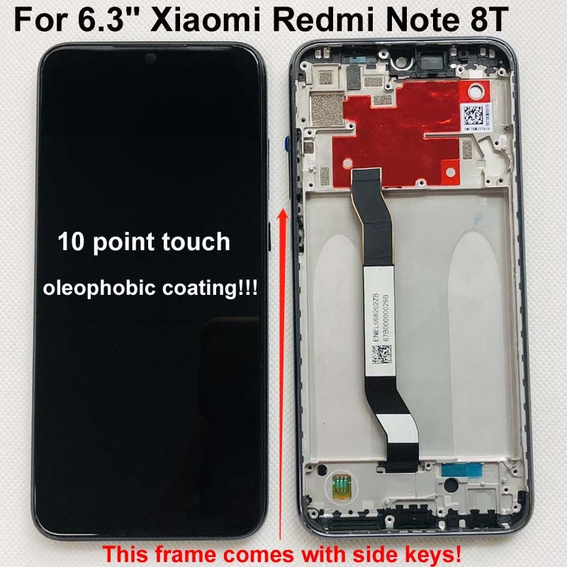 100% Originele + Frame Voor 6.3 ''Xiaomi Redmi Note 8T Lcd-scherm Vervanging Lcd Touch Screen digitizer Met 10Touch
