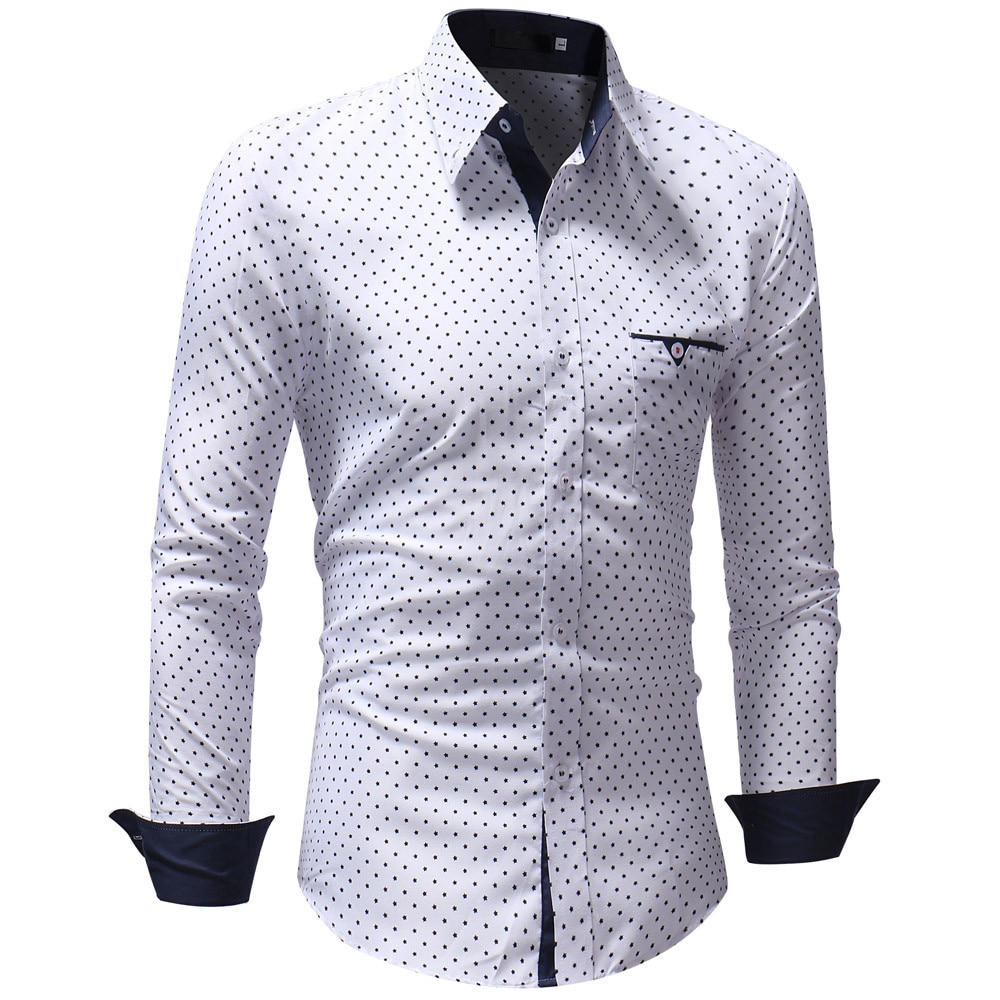 Luxe overhemd heren casual slim fit stippenprint lange mouwen overhemd camisa social formeel overhemd heren manche longue 5