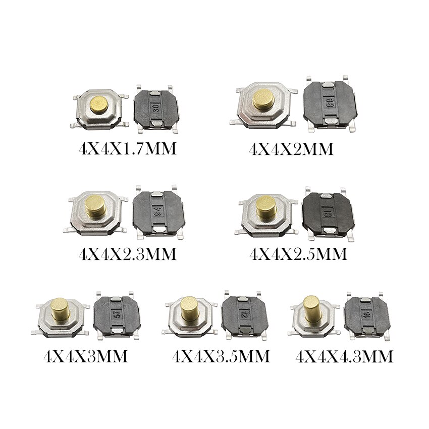 Mini interrupteur Tactile à bouton-poussoir momentané, 4x4mm, 50 pièces, PCB, 4x4x4.3/3.5/3/2/5/2/2/1mm