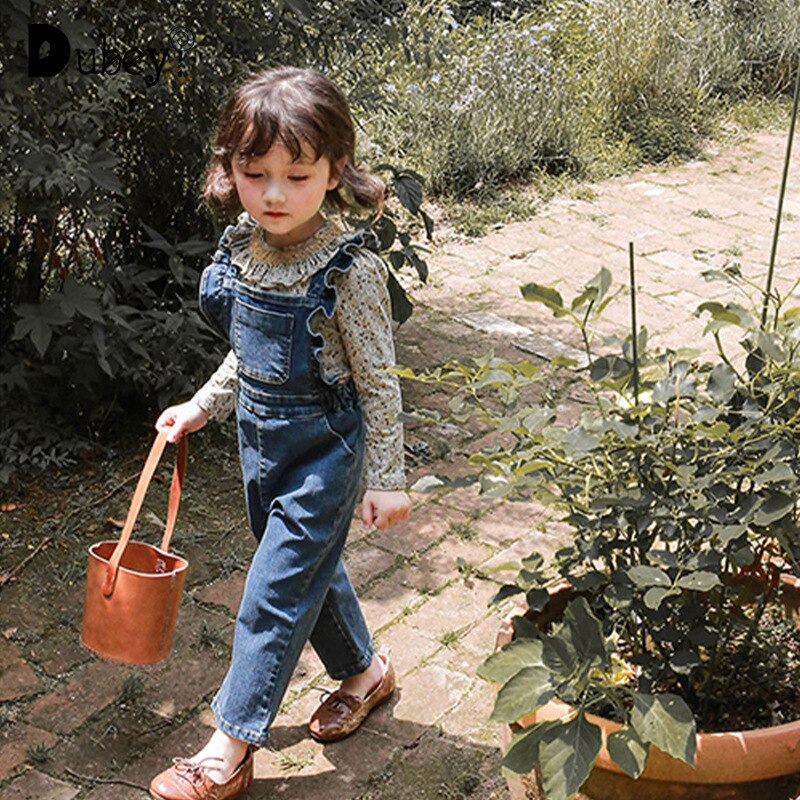 Meninas macacão denim macacão para crianças menina suspender calças primavera outono calças da criança menina jeans macacões