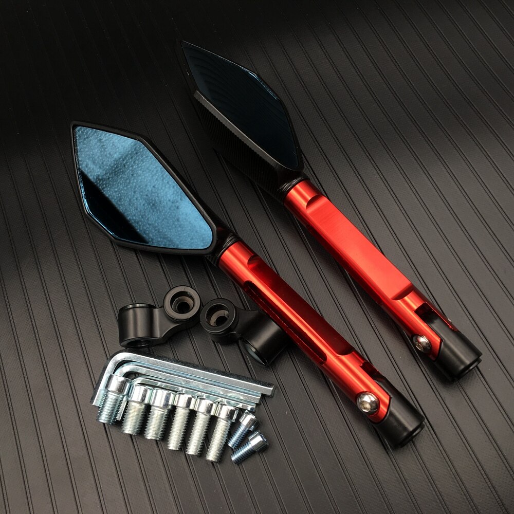 Universal Motorcycle Achteruitkijkspiegels Cnc Aluminium Blauw Lens Anti-Glare Side Spiegels Stuur End Achteruitkijkspiegel Accessoires: Red