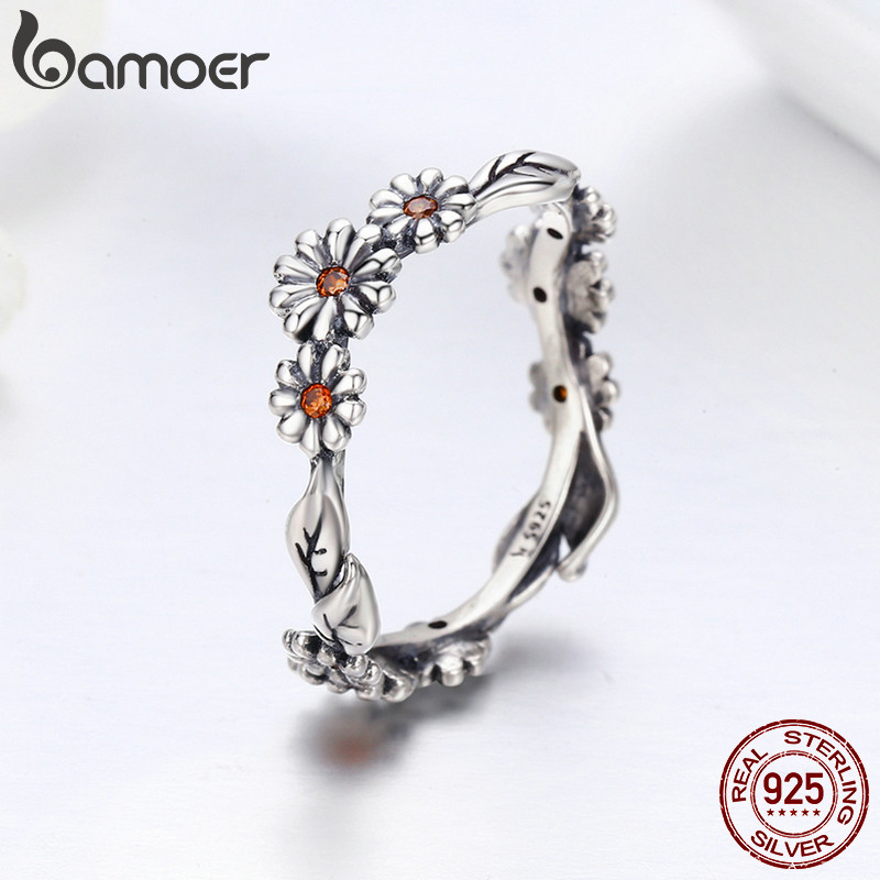 Bamoer 100% 925 Sterling Silber verdrehte Gänseblümchen Blume Weibliche Finger Ringe für Frauen Sommer Hochzeit Schmuck Anel SCR298