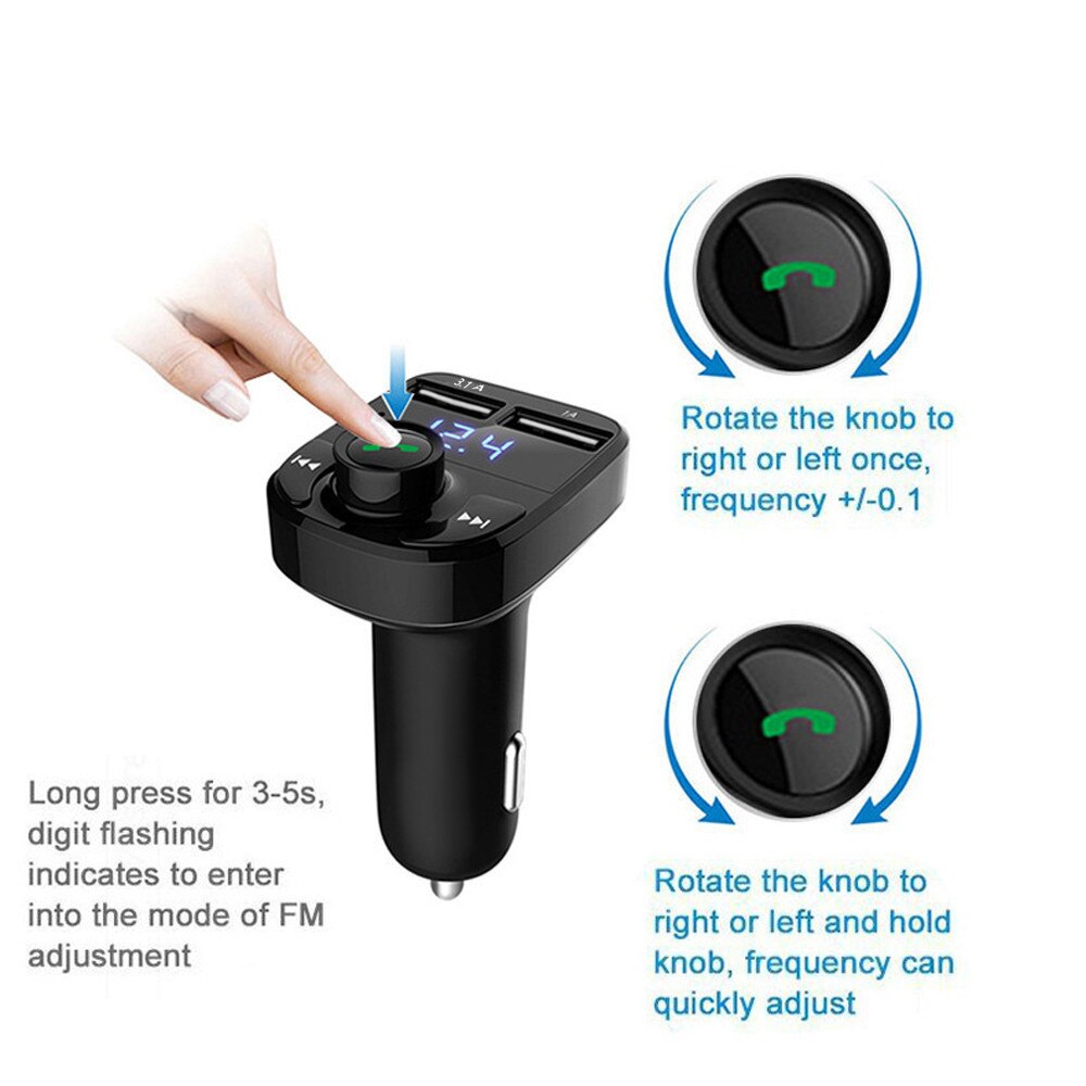 Auto-fm-transmitter mit bluetooth 5.0,  mp3- player-modulator, adapter, batteriespannung, tf-karte, freisprecheinrichtung, dual-usb, smart-chip #y3