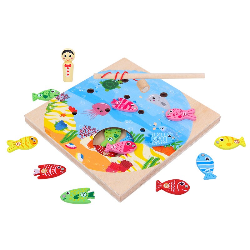 1PCS Vroege-onderwijs Houten Kind Focus Kracht Training Speelgoed Houten Speelgoed Magnetische Outdoor Play Set Vissen Speelgoed voor kinderen