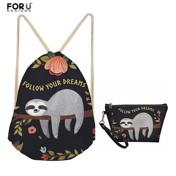 Forudesigns 2 stuks/set trekkoordtas voor dames rugzak klein schattige luiaard print kinderen meisjes trekkoord zak tassen dames boekentas: L2351 z 3 z 8