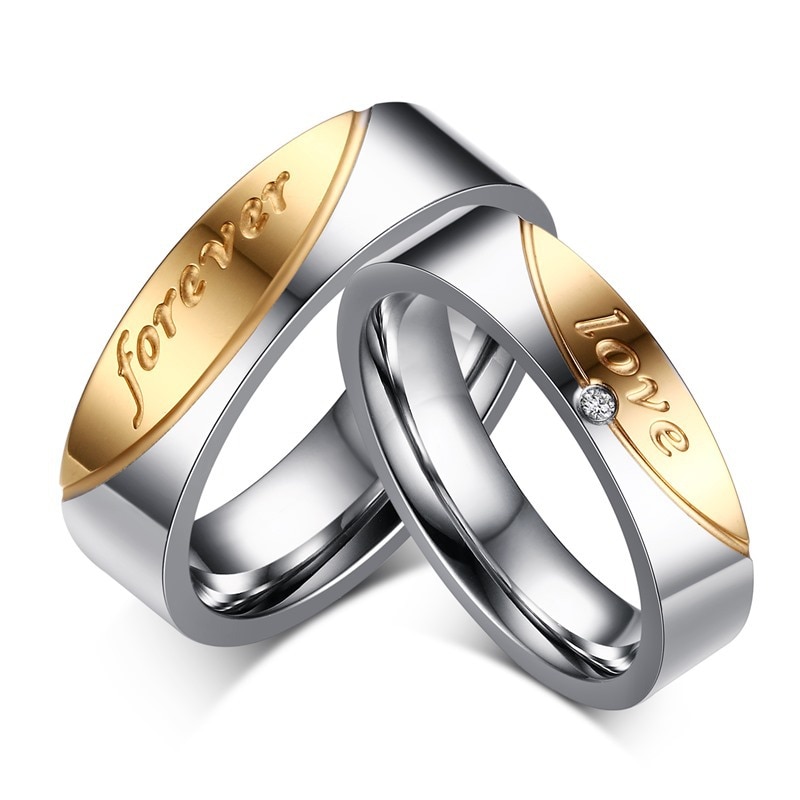 Alliance Ring Stainless Steel Forever Love Ring for Women and Men Gold-Color Wedding Ring