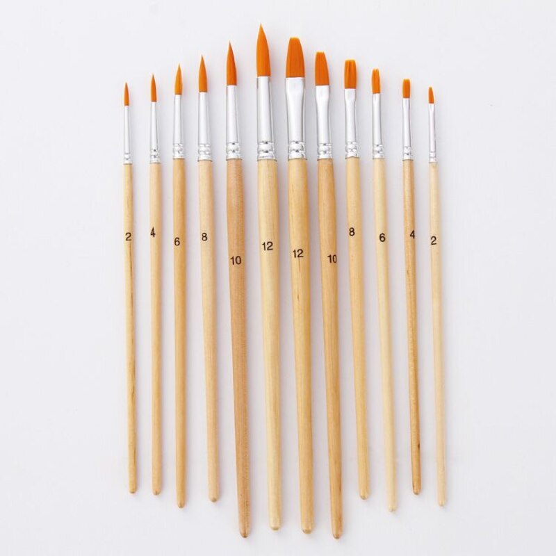 Juego de pinceles de nailon para pintura al óleo, Set de 12 unidades de pinceles para pintura al óleo para acuarela, dibujo acrílico, suministros de arte, diferentes tamaños