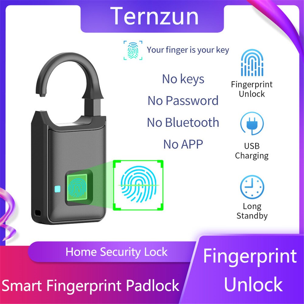 Smart Fingerprint Lock Biometrics Technology Multipurpose Padlock Fingerprint Unlock Anti-Theft Security Keyless Electronic Lock