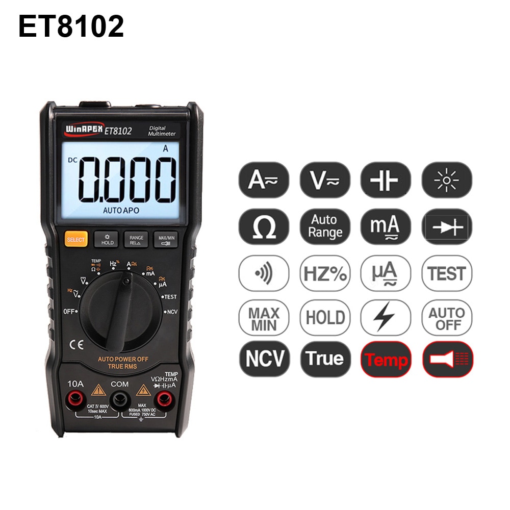 WinAPEX ET8101 Digital Multimeter 6000 Counts NCV Auto Range AC/DC Voltage Meter Temperature Tester Back light