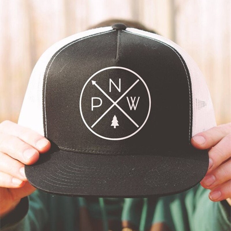 Pnw bokstavtrykk baseball cap vår sommer utendørs pustende mesh caps slanke fritidshatter menn og kvinner vill lue