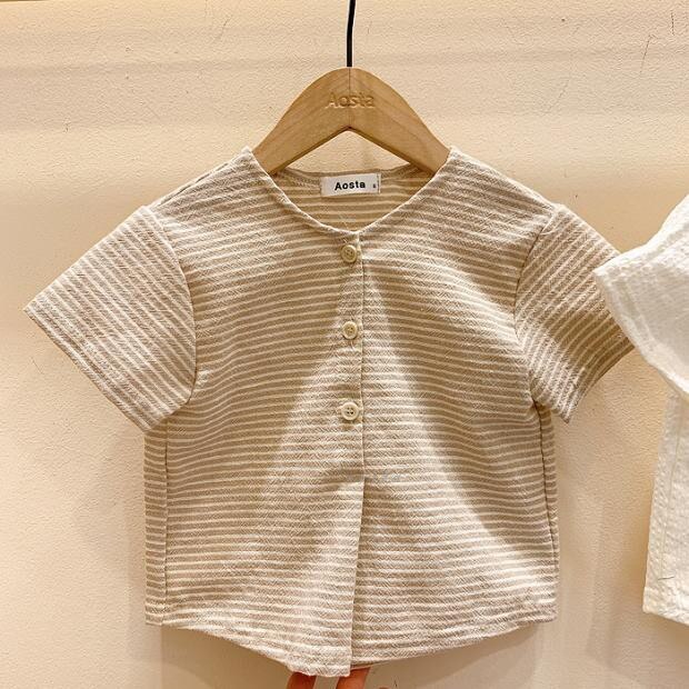 Ropa coreana para niños, camiseta de lino y algodón para recién nacidos, Rebeca, camisetas para niños pequeños, Tops de 3M, 6M, 12M, 24M,: Beige / 3M