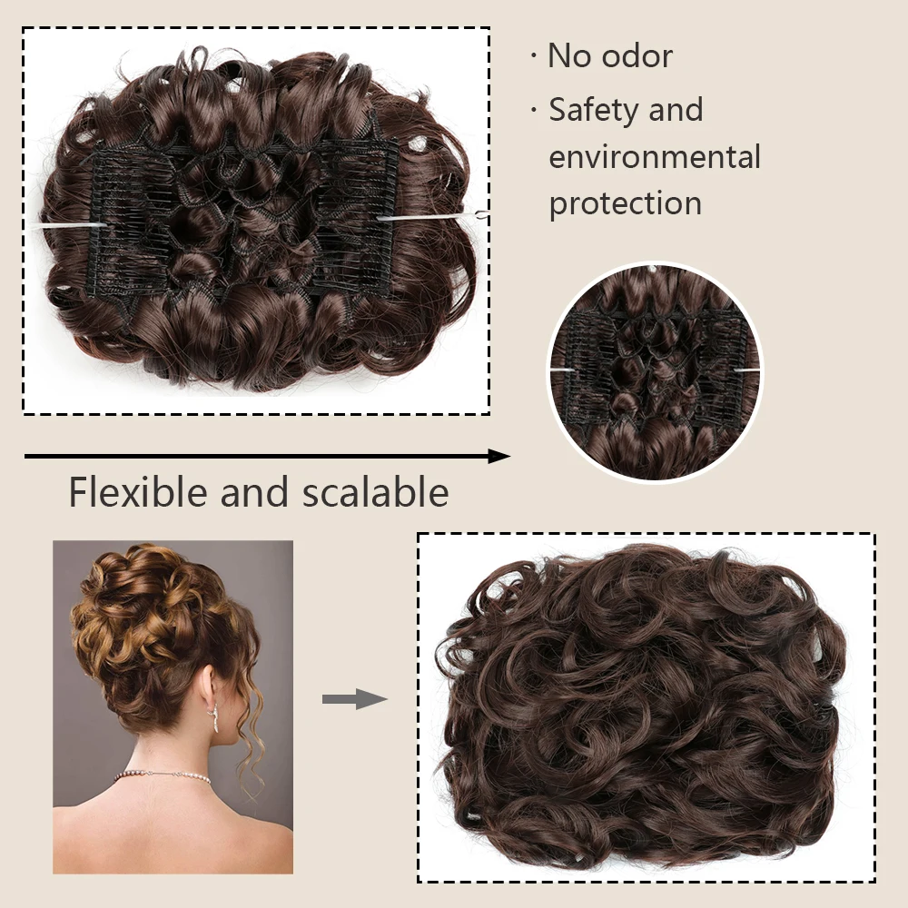 Moño de pelo sintético para mujer, moño rizado marrón Rubio, moño desordenado, peine, Clip en extensión de cabello, Updos, postizos