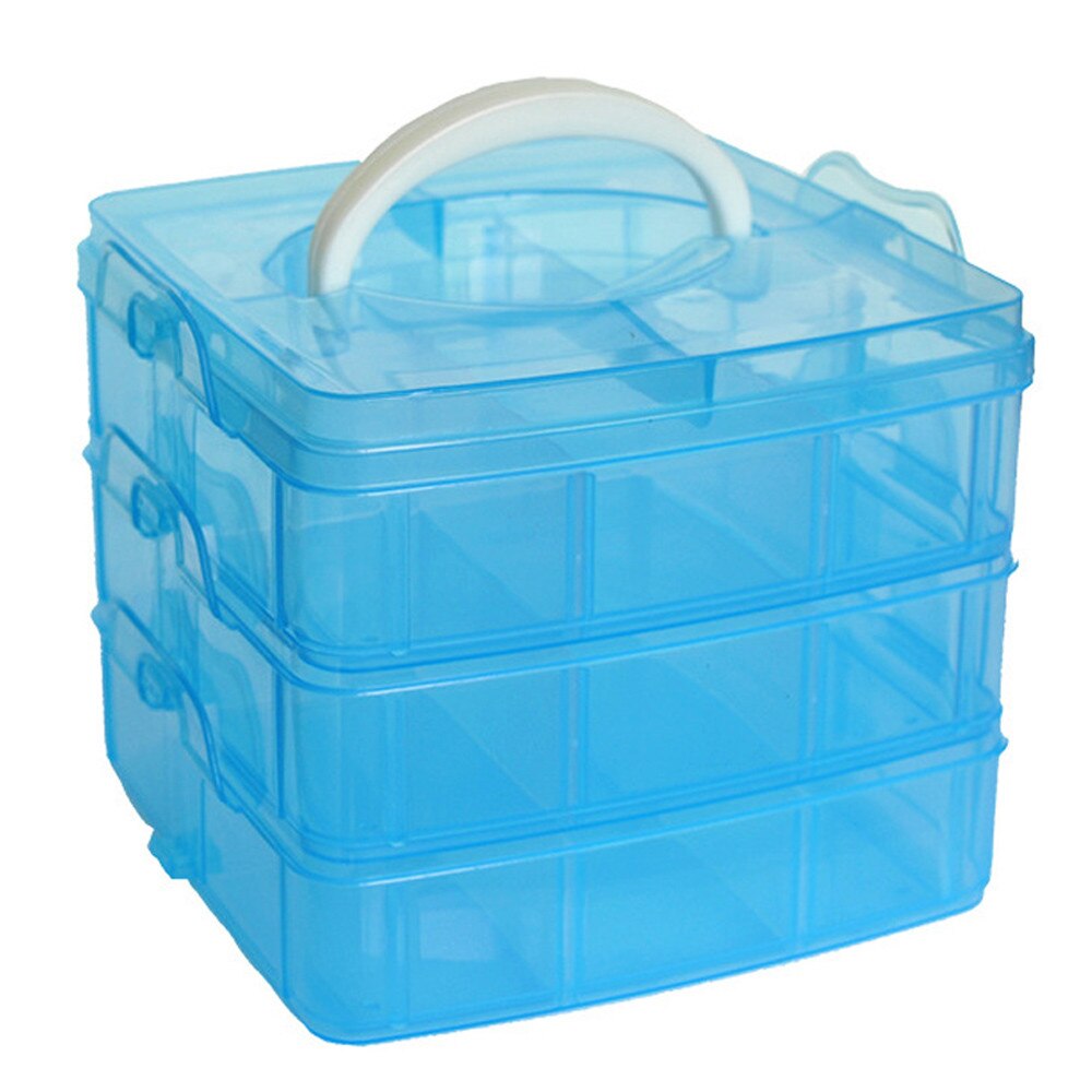 25# Multi-compartment Jewelry Bead Storage Box Clear Plastic Organizer With Handle Large-capacity Multifunctional container: Blue