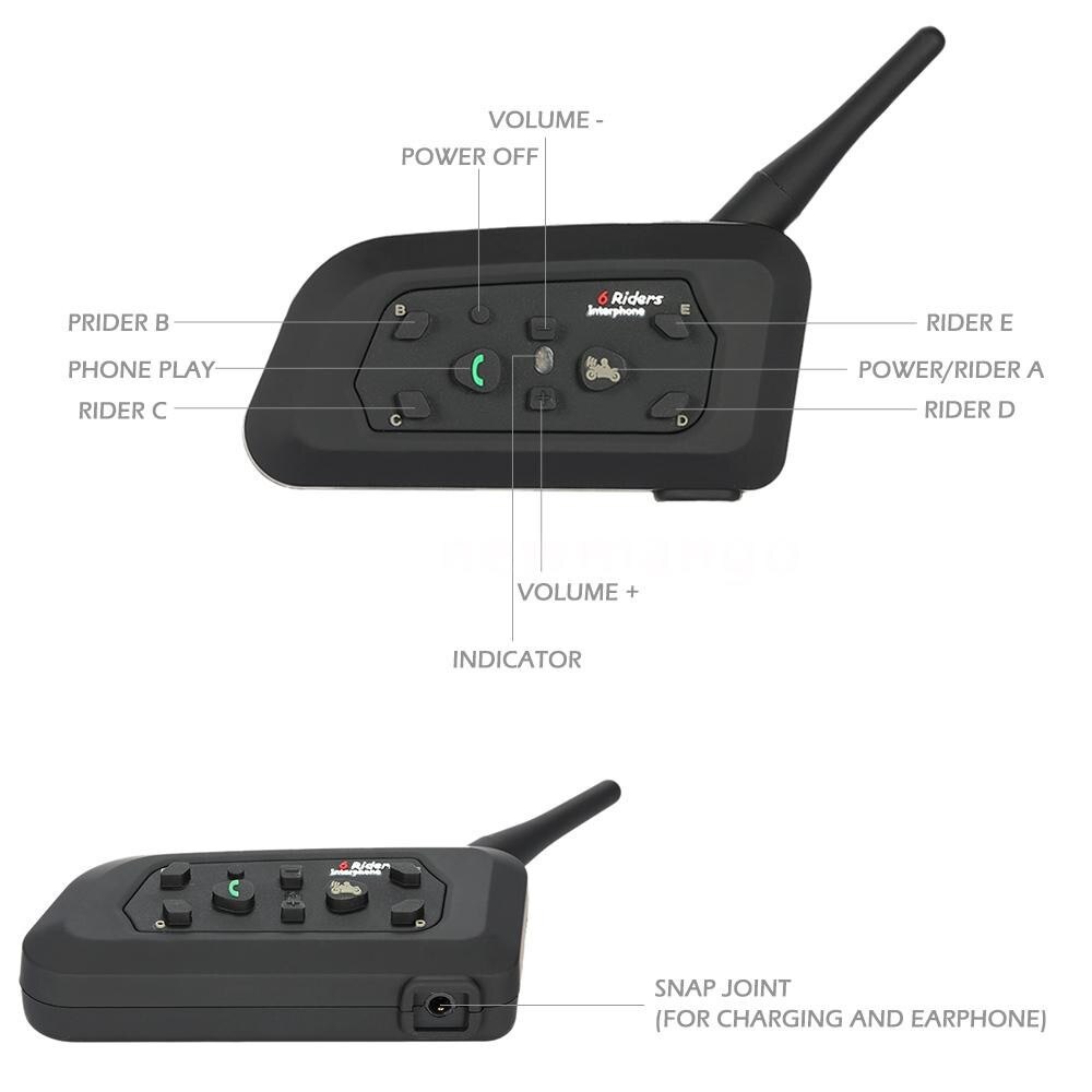 EU R6/E6/V6 Helmet Intercom 6 Riders 1200M Motorcycle Bluetooth Intercom Headset Walkie Talkie Helmet BT Interphone/Vnetphone