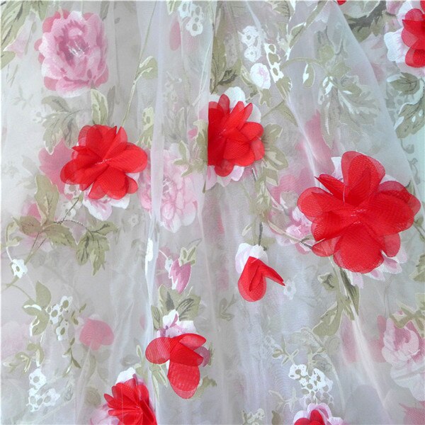 1 yard 3d blomster organza blonde stof chiffon roset applikationer til brudekjole prom kjole blonder: Rød