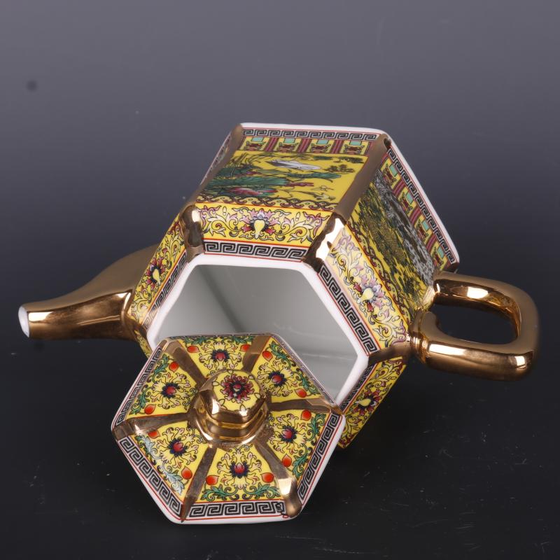 Qing qianlong målad guld emalj blomma och fågel tekanna antikt porslin antik teceremoni prydnad antik samling