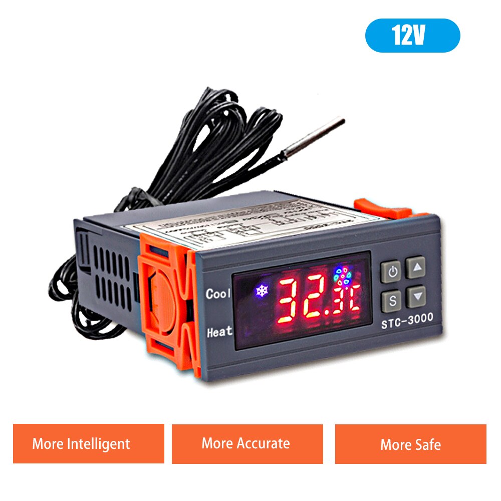 Digital Temperature Switch Controller Heating Cooling Relay NTC Sensor Temp Control Thermostat for Freezer Fridge Hatching: 12V