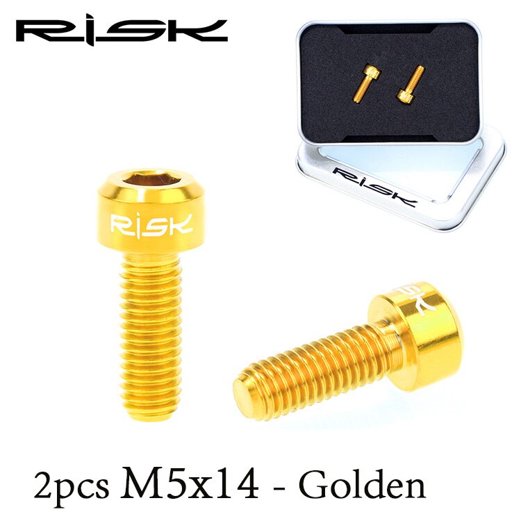 RISK-tornillos de aleación de titanio para bicicleta de montaña, accesorio ultraligero de mango fijo, M5 x 14mm, 2 unids/lote, M5 x 14mm: Golden