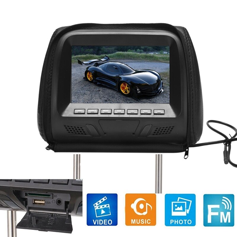 7 inch Touch Screen Car Headrest Monitor with Zipper MP5 Player Pillow Monitor Support Video Sync/ Mirror Link