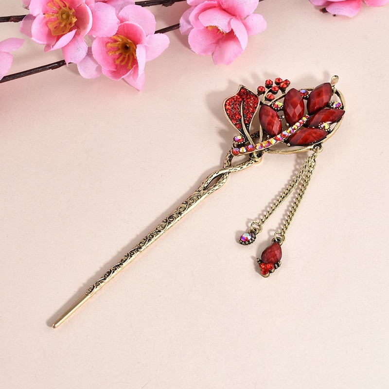 Vintage Chinesischen Stil Haar Stick Frauen Metall Strass Haar Stick Haar Stäbchen Haarnadel Chignon Frau Haar Clip Zubehör: D