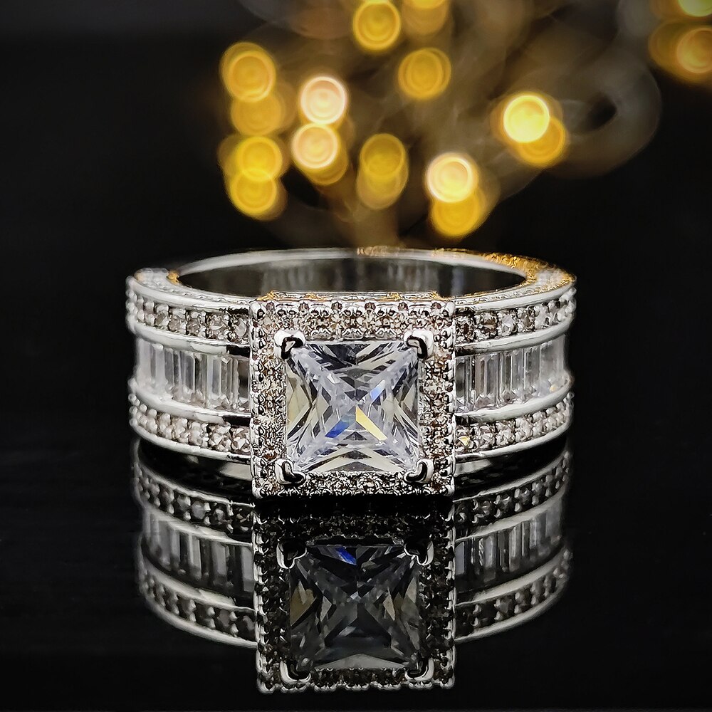 2022 New Luxury Princess Solid silver color designer anello di fidanzamento per le donne anniversario regalo gioielli all'ingrosso R6907