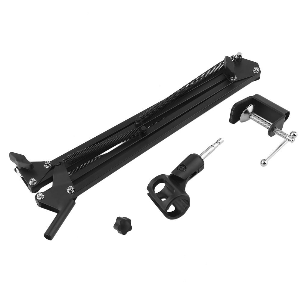 Extendable Recording Microphone Suspension Boom Arm Stand Holder with Clip Table Mounting Clamp for Studio Broadcast Black
