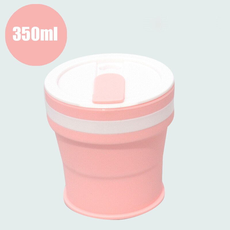 Opvouwbare Siliconen Cup Mokken Draagbare Siliconen Telescopische Drinken Inklapbare Silica Koffie Cup Met Deksels Reizen 350ml en 550ml: 350ml Pink