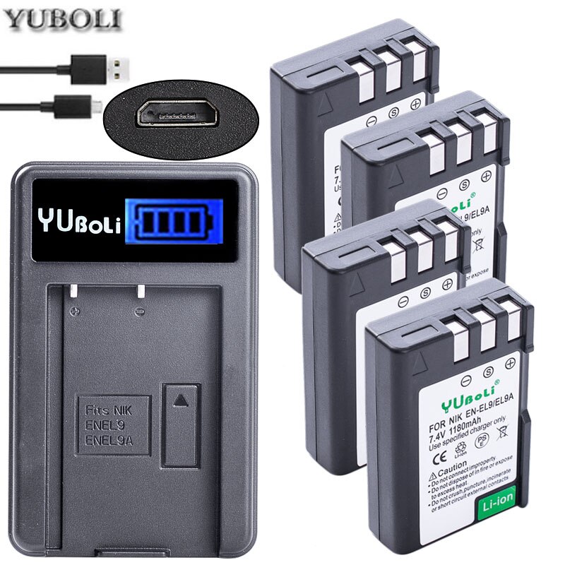 Bateria EN-EL9 ENEL9 ENEL9A es EL9 EN-EL9a es EL9a EL9a Cámara Li-Ion batería para Nikon EN-EL9a D40 D60 D40X D5000 D3000 Cámara: charger and 4battery