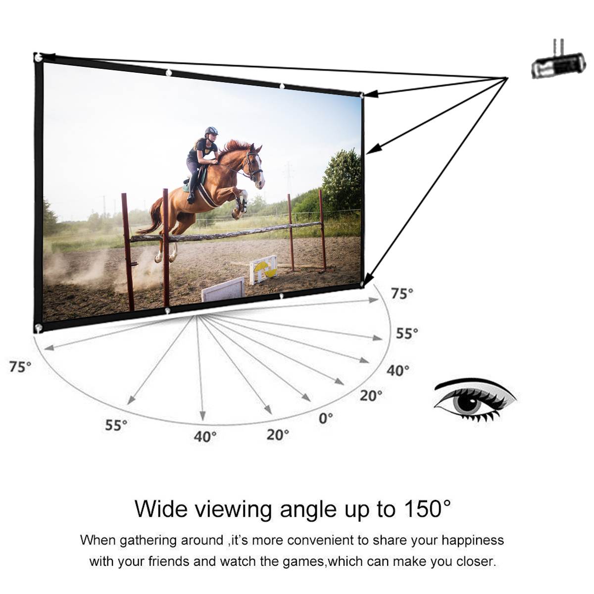 60/72/84/100/120 Inches Black-sided Foldable HD Movie Projector Screen For Projector 16:9 Background Cloth White