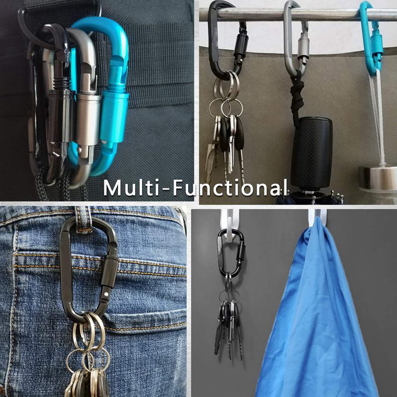8 stuks d-ring karabijnhaak met schroefdop, aluminium sleutelhanger karabijnhaak, karabijnhaak voor kamperen, vissen, wandelen of reizen, buiten