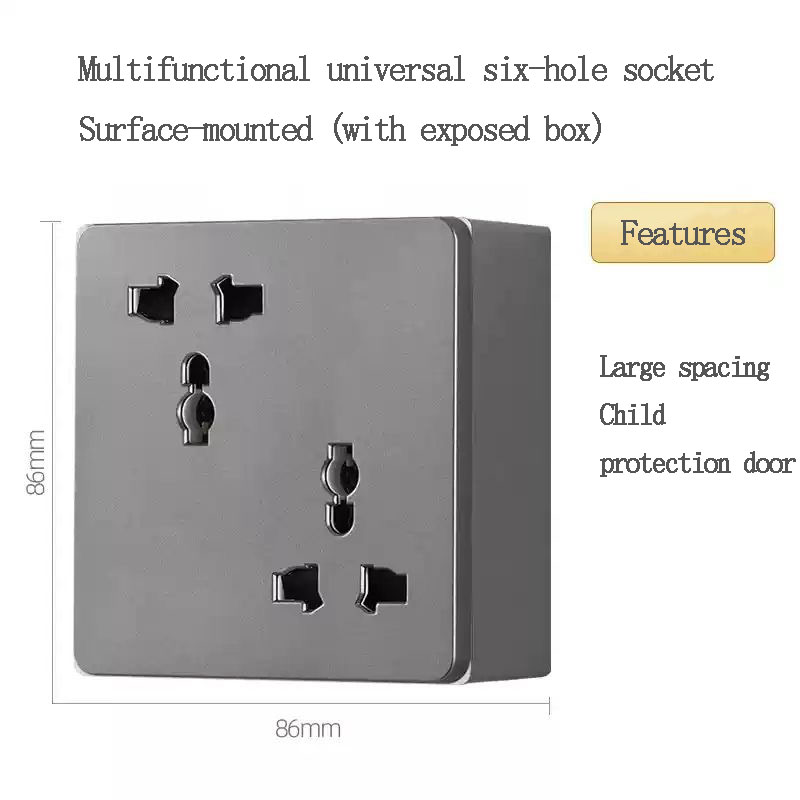 Gniazdo ścienne uniwersalne, typ 86, rozstawne, skośne, 6 gniazd, natynkowe, podwójne, 3-pinowe, brytyjskie, UK, 13A, płyta gniazdka zasilania, 4 kolory: Typ 15