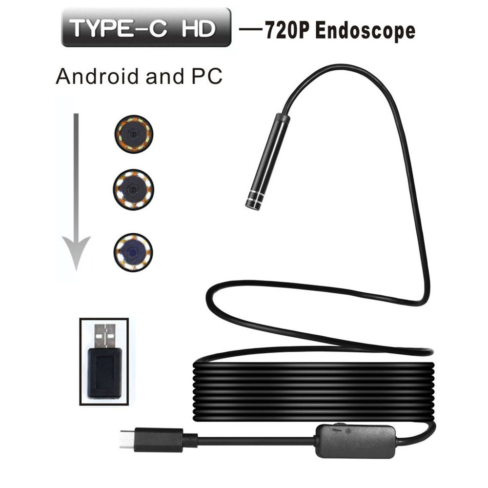 720P Endoscoop 5.5mm Lens Type-C/USB Android Endoscoop Camera Inspectie Endoscoop Led Licht Waterdichte Telefoon PC Borescope