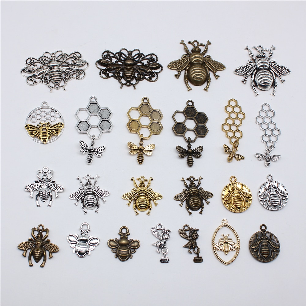 Dijes de abeja, Hornet de miel, Bronce Antiguo, colgantes de Color plateado, hallazgos de fabricación DIY, artesanía hecha a mano, 10 piezas