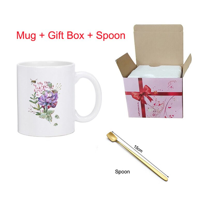 Cartoon ceramic cup mug Blue elf flower pattern coffee mug home drinking cup milk juice breakfast cup KTZW-031: KTZW-031-E