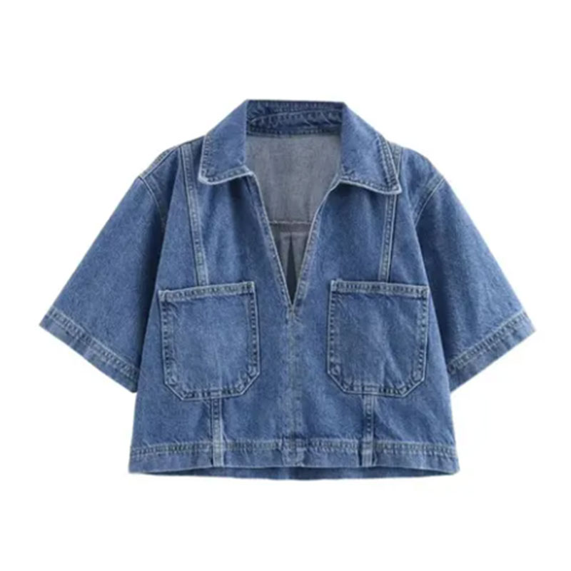 Sommer denim todelt sæt korte ærmer lommer dame top mini nederdel shorts afslappet dame 2 sæt  y2k: Xs / Marine blå