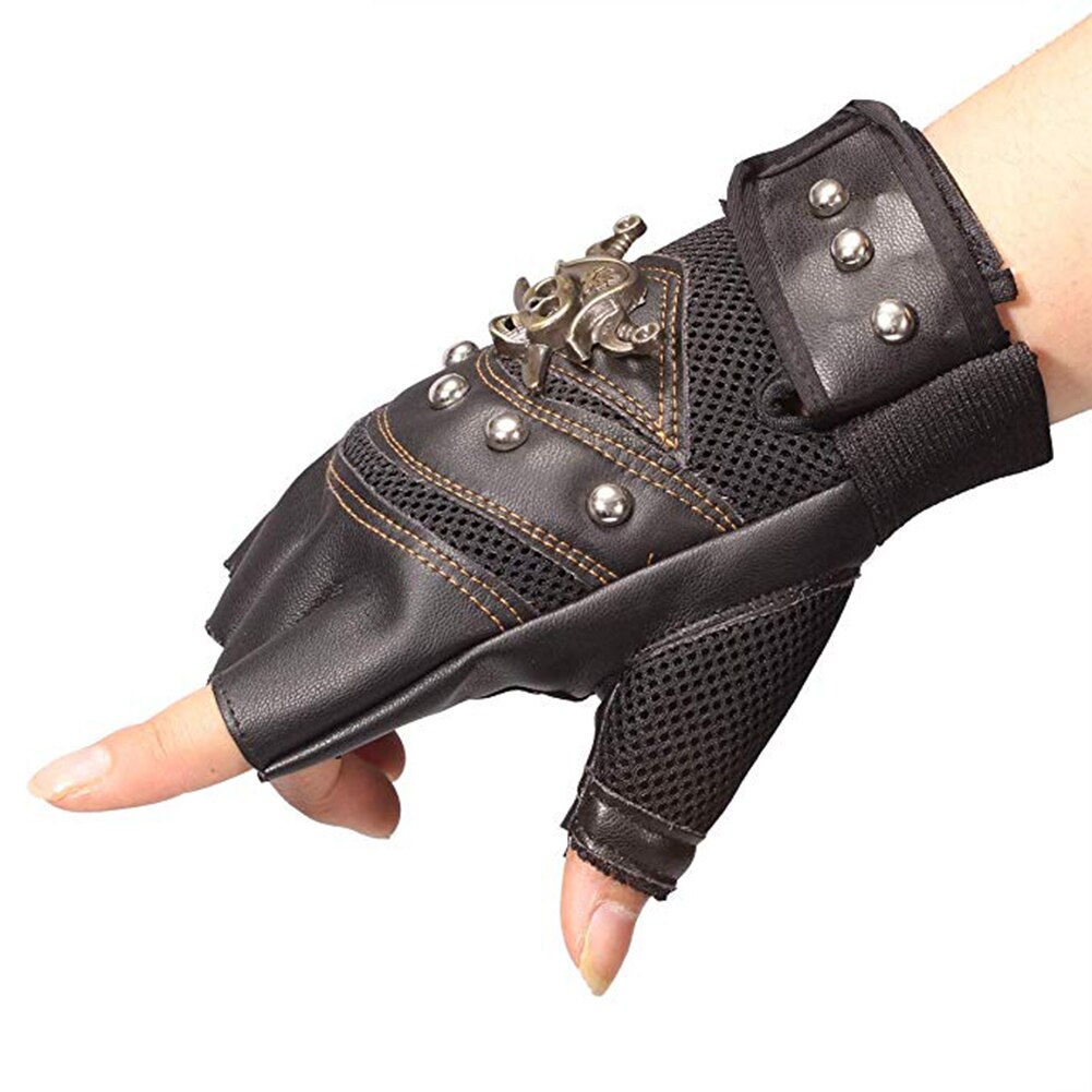 Guantes de motorista de cuero PU calavera medio dedo guantes de conducción de motocicleta guantes de hombre impermeable accesorios a prueba de viento deportes al aire libre