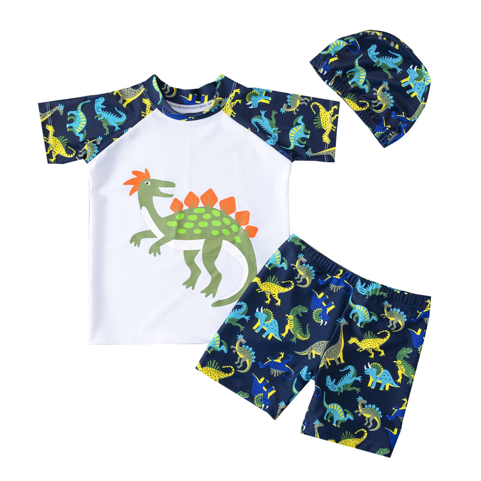 Maillot de bain pour enfants, 3 pièces, mignon, à manches courtes, requin, dinosaure, pour garçons, vêtements de plage