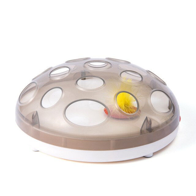 Interactive Electric Turntable Funny Toys For Cats Feather Teaser Rechargeable Maglev Bouncing Catching Kat Game Complexes: White