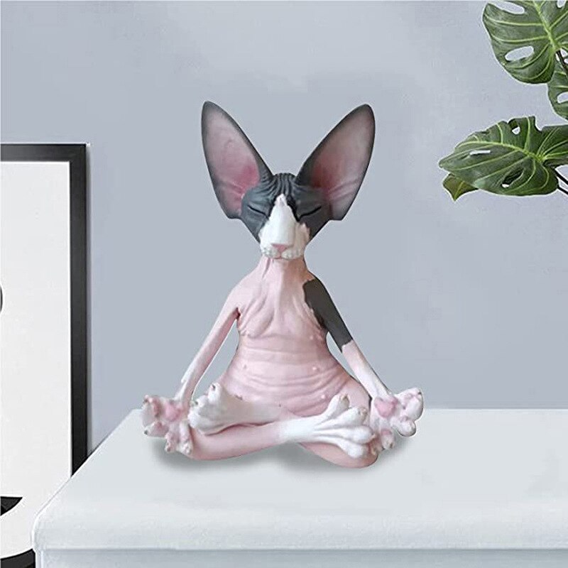 1Pc Grillige Zwarte Boeddha Sphynx Kat Beeldje Meditatie Yoga Collectible Gelukkig Kat Huis Tuin Decor Tuin Ornament Sculptuur: NO.11
