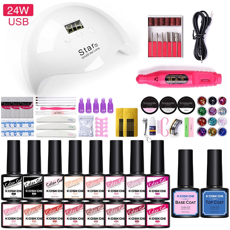 Koskoe neglesæt gel lak sæt kit 8/10/12/14/16 uv led farve gel negle lak kit med negle lampe negle kunst dekorations værktøj