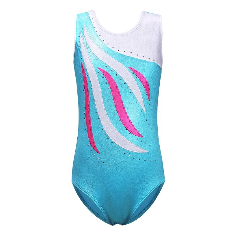Baohulu tonåringar tjejer ärmlös balett dans trikå barn gymnastik jumpsuit glittrig diamant dans kostym för barn 3-14 år: B179 ljusblå / 6a